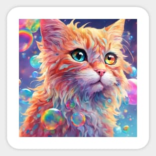 Cat soap bubbles and rainbows Sticker